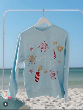 Light Blue 'Living Fully' Fireworks Crewneck Sweater